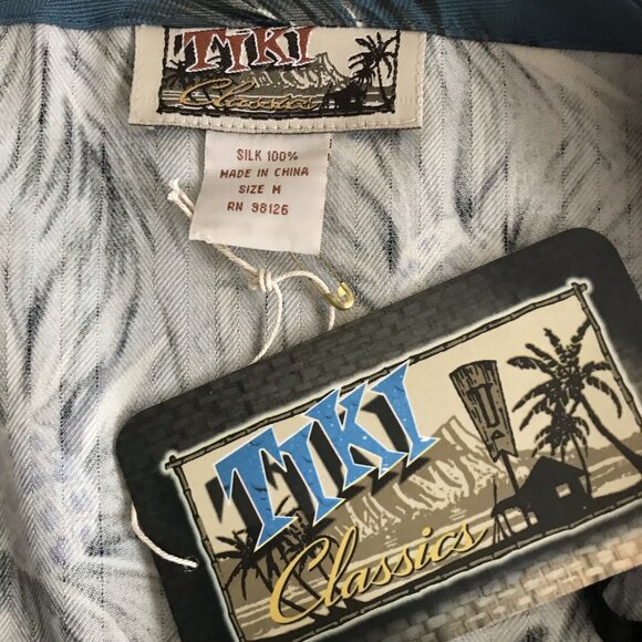 Tiki Classics 100% Silk Wrap Skirt Tropical Print Womens Size Medium Blue Black - Picture 4 of 6